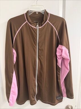 Women’s Brown and Pink Zip-Front Sun Rashguard Shirt